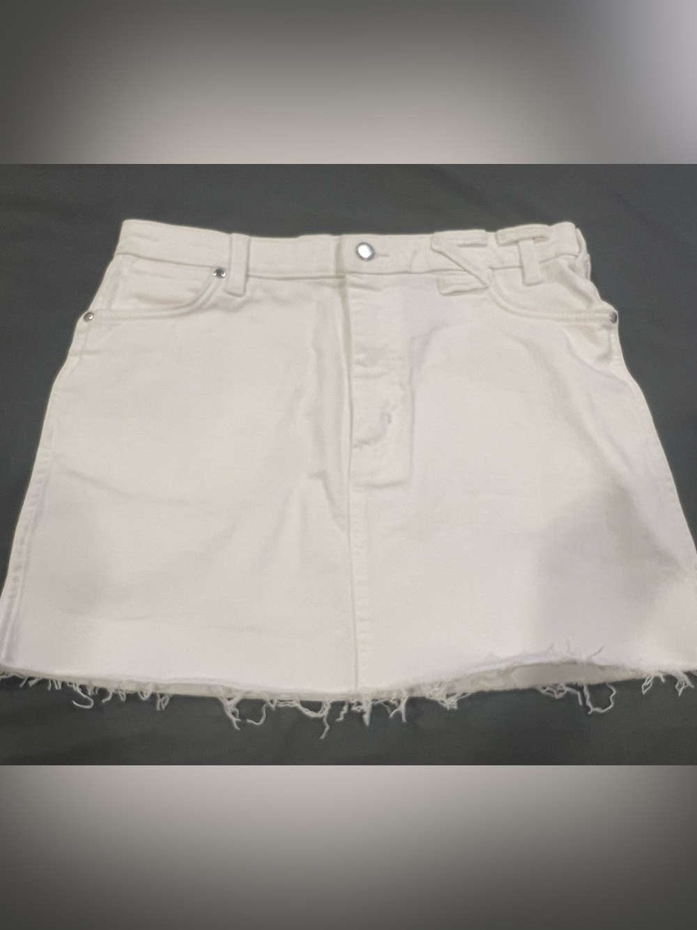 White Denim Mini Skirt with Raw Hem l 30